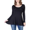 24seven Comfort Apparel Long Sleeve Solid Color Swing Style Flared Tunic Top In Black