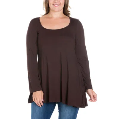 24seven Comfort Apparel Plus Womens Scoopneck Swing Pullover Top In Brown