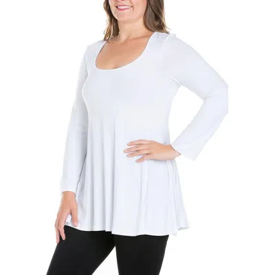 24seven Comfort Apparel Plus Womens Scoopneck Swing Pullover Top In White