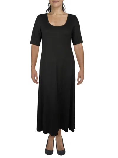 24seven Comfort Apparel Plus Womens Short Sleeve Long Maxi Dress In Black