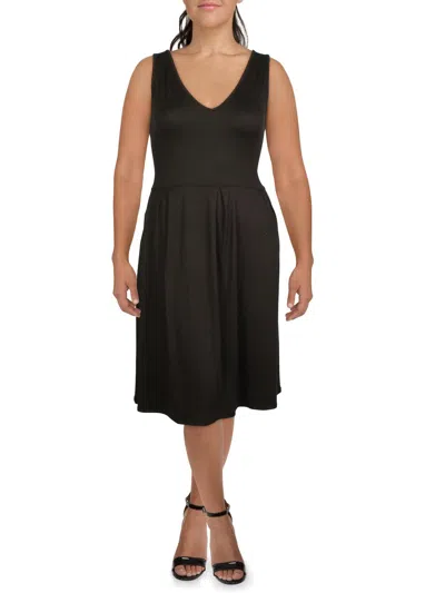 24seven Comfort Apparel Plus Womens Sleeveless Calf Midi Dress In Black