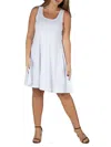 24seven Comfort Apparel Plus Size Fit And Flare Knee Length Tank Dress In White