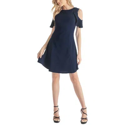 24seven Comfort Apparel Plus Womens Sleeveless Ruffled Midi Dress In Blue