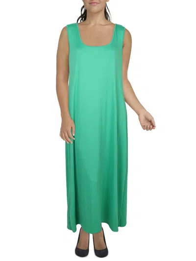 24seven Comfort Apparel Plus Womens Sleeveless Scoop Neck Midi Dress In Green
