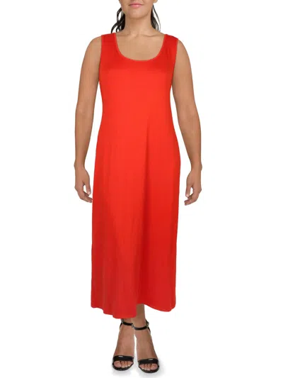 24seven Comfort Apparel Plus Womens Sleeveless Scoop Neck Midi Dress In Orange