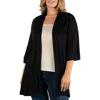 24seven Comfort Apparel Open Front Elbow Length Sleeve Plus Size Cardigan In Black