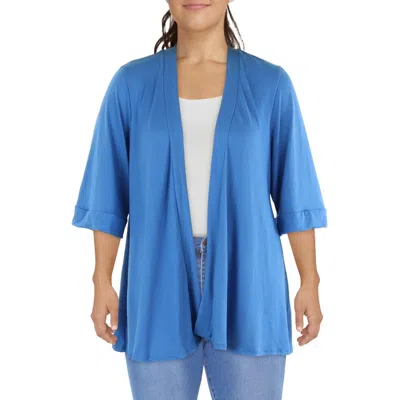 24seven Comfort Apparel Plus Womens Solid Polyester Open-front Blazer In Blue