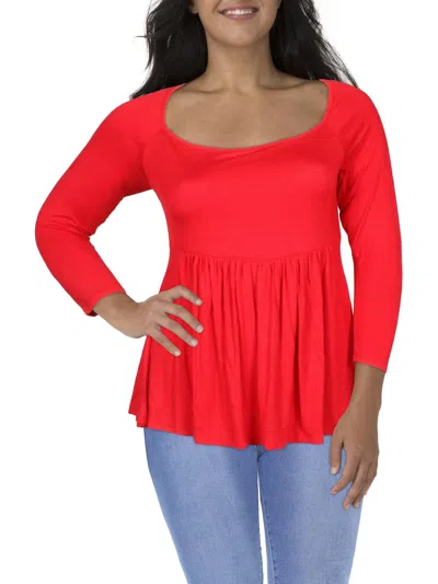 24seven Comfort Apparel Plus Womens Solid Rayon Pullover Top In Red