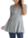 24seven Comfort Apparel Plus Womens Solid Scoop Neck Tunic Top In Grey