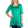 24seven Comfort Apparel Elbow Sleeve Swing Tunic Top For Women In Green