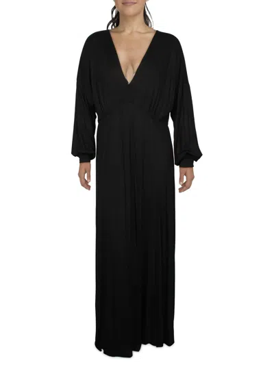 24seven Comfort Apparel Plus Womens Surplice Knit Maxi Dress In Black