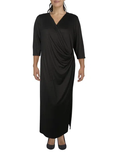 24seven Comfort Apparel Plus Womens Surplice Long Maxi Dress In Black