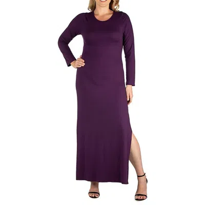 24seven Comfort Apparel Womens Solid Jersey Maxi Dress In Purple