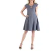 24seven Comfort Apparel Scoop Neck A-line Dress With Keyhole Detail In Grey