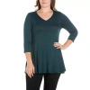 24seven Comfort Apparel Plus Womens V Neck 3/4 Sleeve Tunic Top In Green