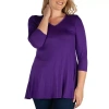 24seven Comfort Apparel Plus Womens V Neck 3/4 Sleeve Tunic Top In Purple