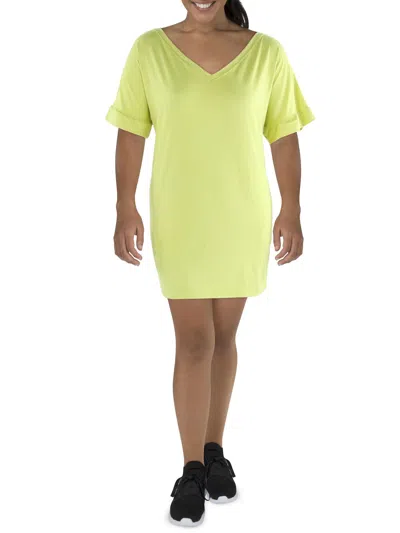 24seven Comfort Apparel Plus Womens V-neck Mini T-shirt Dress In Green