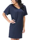 24seven Comfort Apparel Plus Womens V Neck Short Sleeve Pullover Top In Blue