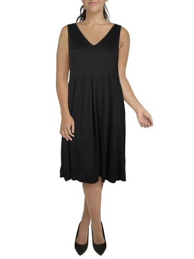 24seven Comfort Apparel Plus Womens V-neck Sleeveless Midi Dress In Black