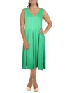 24seven Comfort Apparel Plus Size Sleeveless Midi Fit And Flare Pocket Dress In Green