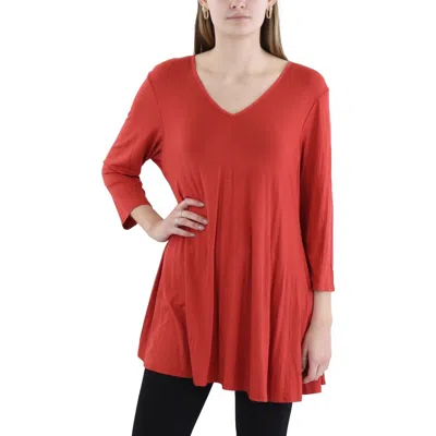 24seven Comfort Apparel Plus Womens V-neck Work Day Wear Pullover Top In Orange