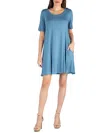 24seven Comfort Apparel Soft Flare T-shirt Maternity Dress With Pocket Detail In Blue