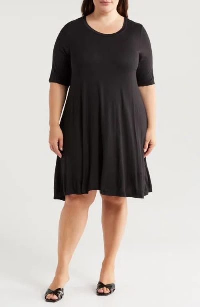 24seven Comfort Apparel Pocket Dress In Black