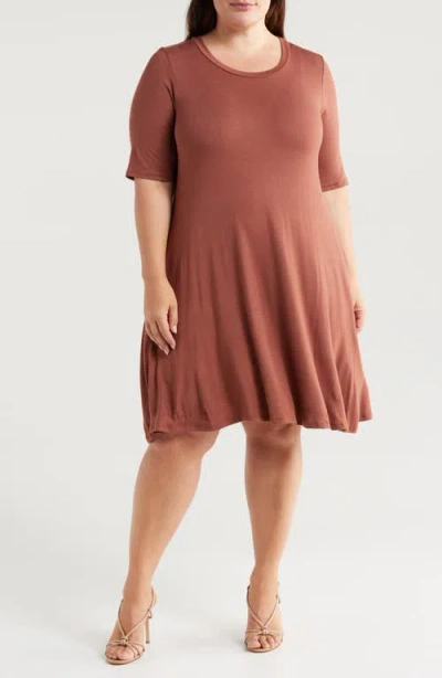 24seven Comfort Apparel Pocket Dress In Cinnamon
