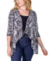 24seven Comfort Apparel Petites Black Print Elbow Length Sleeve Open Cardigan In Multi