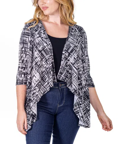 24seven Comfort Apparel Print Elbow Length Sleeve Open Cardigan In Miscellane