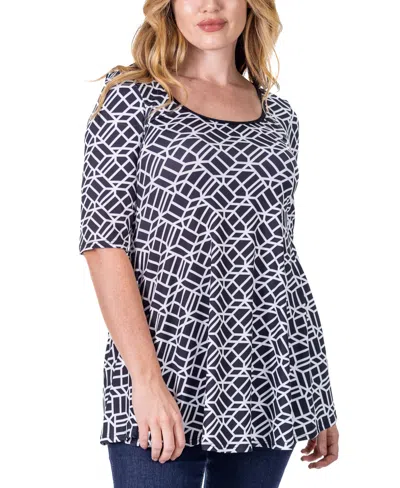 24seven Comfort Apparel Print Elbow Sleeve Casual Tunic Top In Miscellane