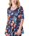 24seven Comfort Apparel Tulip Print Elbow Sleeve Casual Tunic Top In Miscellane
