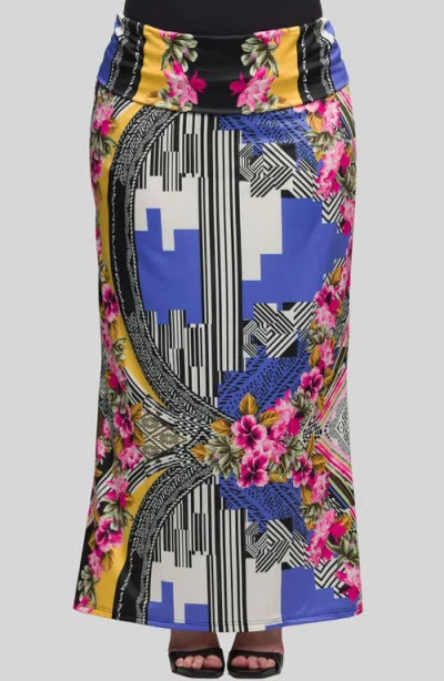 24SEVEN COMFORT APPAREL 24SEVEN COMFORT APPAREL PRINT FOLDOVER WAIST MAXI SKIRT