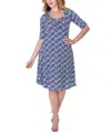 24seven Comfort Apparel Geometric Print Knee Length Elbow Sleeve Dress In Miscellane
