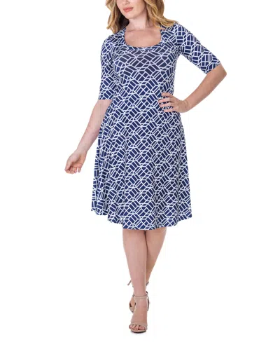 24seven Comfort Apparel Print Knee Length Elbow Sleeve Dress In Miscellane