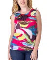24seven Comfort Apparel Plus Size Pleated Crew Neck Sleeveless Top In Miscellane