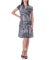 24seven Comfort Apparel Print Short Sleeve Knee Length V Neck Rouched Wrap Dress In Miscellane