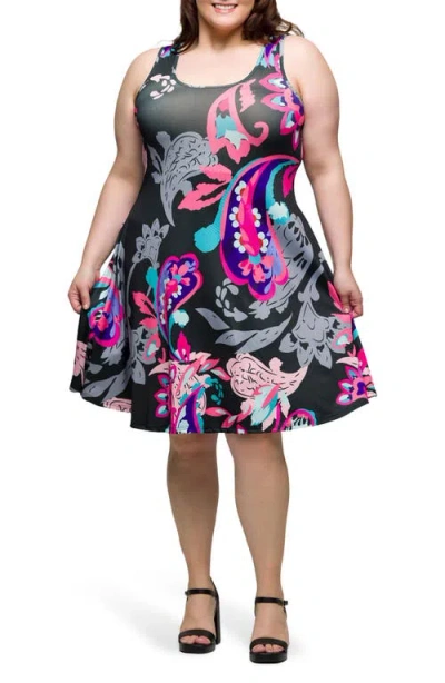 24SEVEN COMFORT APPAREL 24SEVEN COMFORT APPAREL PRINT SLEEVELESS A-LINE DRESS