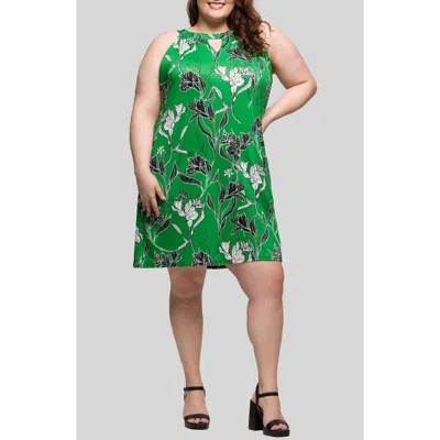 24seven Comfort Apparel Print Sleeveless Keyhole Cutout Dress In Multi