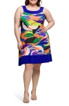 24seven Comfort Apparel Plus Size Scoop Neck Sleeveless Knee Length Dress In Blue