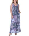 24seven Comfort Apparel Paisley Sleeveless V-neck Maxi Dress With Pockets In Miscellane