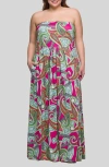 24SEVEN COMFORT APPAREL 24SEVEN COMFORT APPAREL PRINT STRAPLESS MAXI DRESS