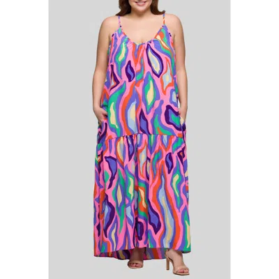 24seven Comfort Apparel Printed Jersey Maxi Dress In Pink