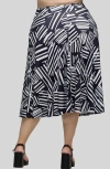 24seven Comfort Apparel Plus Size Print Elastic Waist Pocket Midi Skirt In Black Multi