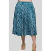 24seven Comfort Apparel Plus Size Print Elastic Waist Pocket Midi Skirt In Teal Multi