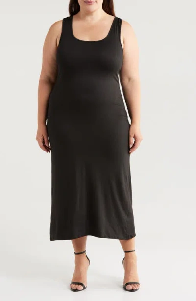 24seven Comfort Apparel Racerback Jersey Midi Dress In Black