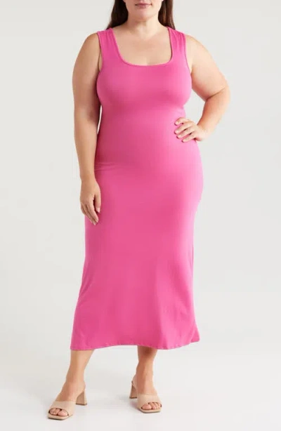 24seven Comfort Apparel Racerback Jersey Midi Dress In Pink