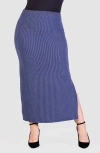 24seven Comfort Apparel Rib Midi Skirt In Blue