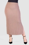 24seven Comfort Apparel Rib Midi Skirt In Taupe