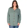 24seven Comfort Apparel Women's Ribbed Button Up Long Sleeve Collared Shirt Jacket In Green